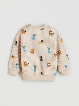 Bisiklet Yaka Bask?l? Erkek Bebek Sweatshirt