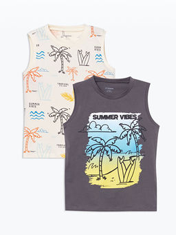 Bisiklet Yaka Bask?l? Erkek ?ocuk Atlet 2li