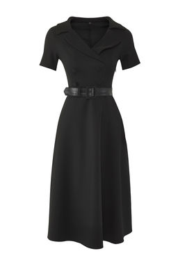 Siyah Dugme Detayl? Skater/Belden Ac?lan Midi Dokuma Elbise TWOSS22EL1185 - Trendyolmilla фото 6