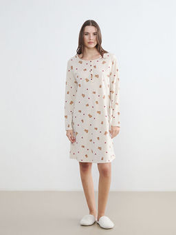 Bisiklet Yaka Ay? Teddy Desenli Hamile Gecelik