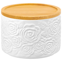 Банка д/хранения и запекания 250 мл 9,3*9,3*7 см "Розы" + дер. крышка-подставка с сил. упл.