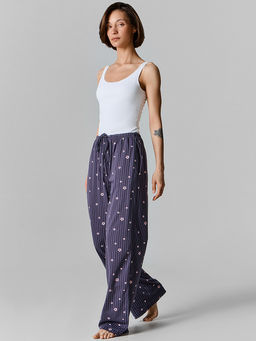 Брюки домашние женские синие с цветочным принтом