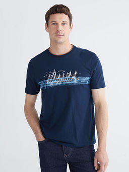 Bisiklet Yaka Bask?l? Penye Erkek Ti??rt