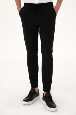 Erkek Body Fit Siyah Kanvas Pantolon