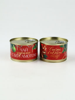 Подарочный набор новогодний «С Новым 2026 годом» в железной банке: чай, монпансье, варенье, открытка