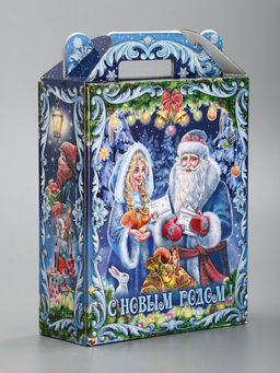 Цена за 5 шт. Подарочная новогодняя коробка «Новогодняя карусель», для сладких подарков, 16.8×7×25 см