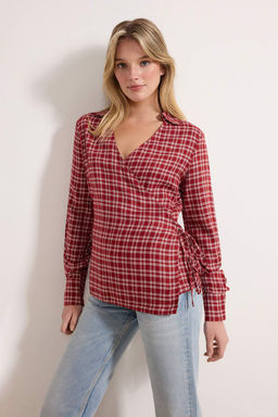 K?rm?z? Kruvaze Baglama Detayl? Viskon Dokuma Bluz TWOSS26BZ00205