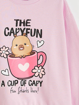 Capyfun Bask?l? K?z ?ocuk Kal?n Sweatshirt