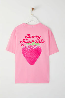 TRENDYOLMILLA Ac?k Pembe %100 Pamuk Oversize/Genis Kal?p On Arka Bask?l? Orme T-Shirt TWOSS25TS00077  фото 5