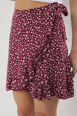 Trendyolmilla Bordo Cicekli Kruvaze Viskon Yazl?k Mini Etek TWOSS25ET00186 фото 3