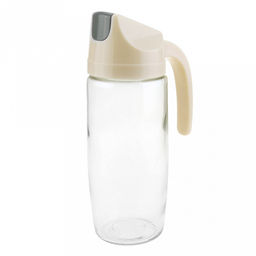 Кувшин стеклянный для масла, уксуса и молока "Кулинар" 0,6л, д7,5см h21,5см, пластмассовая цветная крышка с ручкой, автоматическое открывание и закрывание крышки, в коробке (Китай)