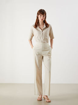 Beli Lastikli Keten Kar???ml? Kad?n Pantolon