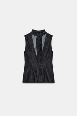 TRF DENIM HALTER TOP WITH TIE DETAIL - Zara фото 17