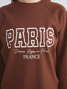 Bisiklet Yaka Paris Bask?l? Oversize Kad?n Sweatshirt Tunik