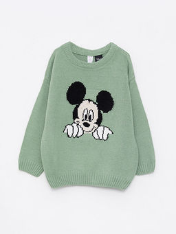 Bisiklet Yaka Uzun Kollu Mickey Mouse Desenli Erkek Bebek Triko Kazak