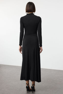 TRENDYOLMILLA Lacivert Fitted/Vucuda Oturan Dik Yaka Uzun Kollu Esnek Maxi Orme Elbise TWOAW25EL00099  фото 4