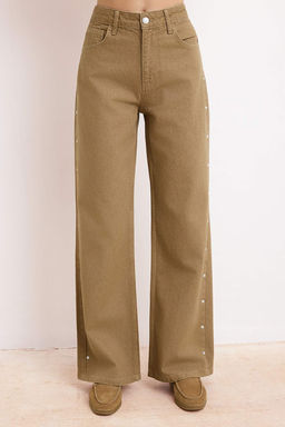 Camel Inci Detayl? Y?kama Efektli Yuksek Bel %100 Pamuk Wide Leg Jeans TWOSS26JE00055 - Trendyolmilla фото 5