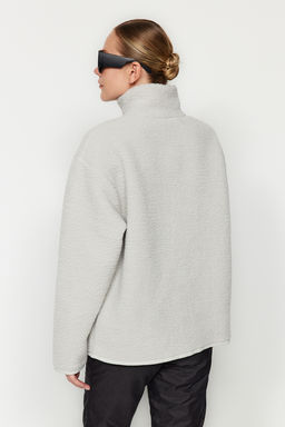 Winter Essentials Gri Polar Fermuarl? Dik Yaka Uzun Kol Cep Detayl? Orme Sweatshirt TWOAW24SW00071