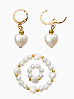 Набор детских украшений «Выбражулька. Стиль в сердце» 4 предмета: клипсы, кольцо, бусы, браслет, белый в золоте