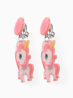 Серьги клипсы детские Выбражулька «Сказка», единорожка с цветочком, розовые