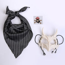 Карнавальный набор: бандана в полоску, маска с рогами белая, термонаклейка