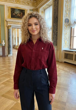 K13309 Вельветовая рубашка БУРГУНДИ