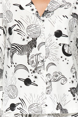 Trendyolmilla Ekru %100 Pamuklu Ay?c?kl? Gomlek-Pantolon Orme Pijama Tak?m? THMAW24PT00002  фото 29