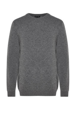 Koyu Gri Regular Fit Yunlu Bisiklet Yaka Basic Triko Kazak TMNAW24KZ00058