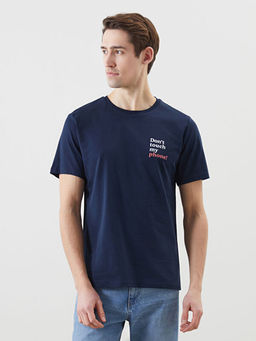 Bisiklet Yaka Bask?l? Penye Erkek Ti??rt