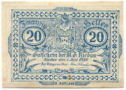 Банкнота 20 геллеров 1920 года Австрия Ридау (нотгельд)