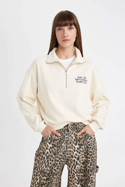 Толстая толстая толстовка с высоким воротником и высоким воротником обычного кроя с принтом и полумолнией