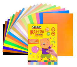 Картон цветов Каляка-Маляка СУПЕР МИКС 20 цветов 20 листов, мелованный, неон, пастель с зо...