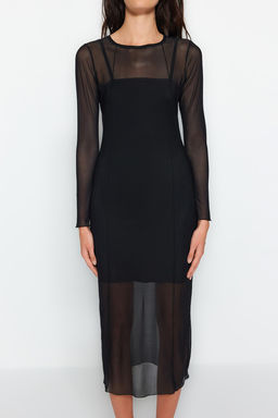 TRENDYOLMILLA Antrasit Tul Astarl? Vucuda Oturan Midi Orme Elbise TWOAW24EL00164  фото 4