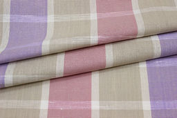 Холст полотенечный Крупная клетка цв.бежевый/розовый/сиреневый, ш.0.5м, лен-30%, хл-70%,140гр/м.кв - Купава фото 3