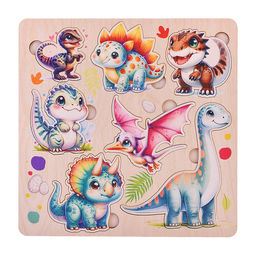 Пазл вкладыш деревянный Динозавры 2 цветной