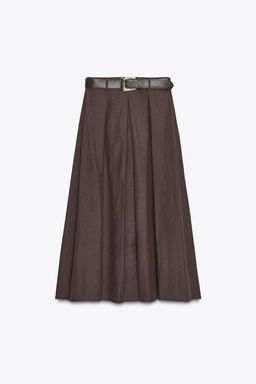BELTED MIDI A-LINE SKIRT - Zara фото 18