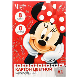 Картон цветной немелованный, А4, 8 листов, 8 цветов, Минни Маус - Disney фото 4