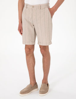 Haki Slim Fit Keten Kar___ml_ _izgili Dokuma _ort