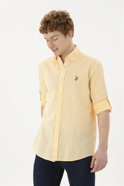 Мужская желтая рубашка с длинным рукавом