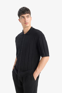 %100 Pamuk Standart Fit Polo Yaka K_sa Kollu Siyah Triko Ti__rt - Defacto фото 3