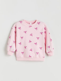 Bisiklet Yaka Fiyonk Bask?l? K?z ?ocuk Sweatshirt 2li