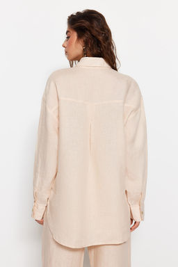 Bej %100 Keten Oversize Gomlek TWOSS23GO00443