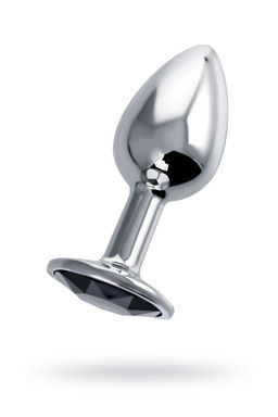 Анальная втулка Штучки-Дрючки, серебряная, с чёрным кристаллом, 2,5 см, 48 г