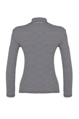 Ekru Siyah Cizgili Fitted/Vucuda Oturan Dik Yaka Uzun Kol Fitilli Esnek Orme Bluz TWOAW21BZ0423