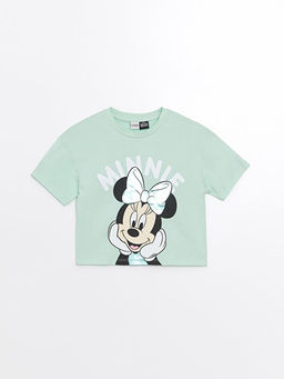 Bisiklet Yaka Minnie Mouse Bask?l? K?sa Kollu K?z ?ocuk Ti??rt