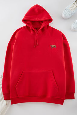 TRENDYOL MAN Buyuk Beden K?rm?z? Oversize/Genis Kesim Kapusonlu Ici Polarl? Sweatshirt TMNAW25AO00005 - Trendyolmilla фото 6