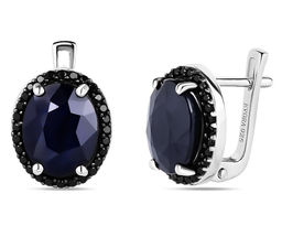 Серьги, 2 сапфир корунд овал 8х10 мм/6.53 ct , шпинель, Валинта