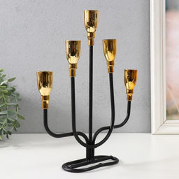 Металлический подсвечник на 5 свечей «Нептун», чёрный с золотом, 20.6×5.7×25.8 см