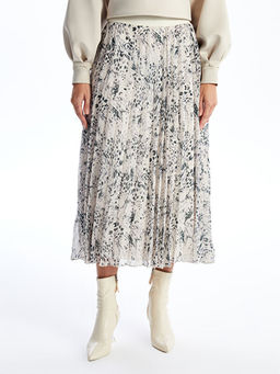 Beli Lastikli Desenli Pileli Kad?n Etek