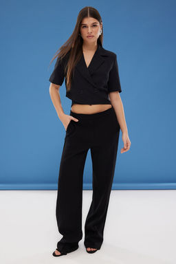 Trendyolmilla Siyah Kruvaze Crop Dokuma Blazer Ceket TWOSS25BC00016  фото 2